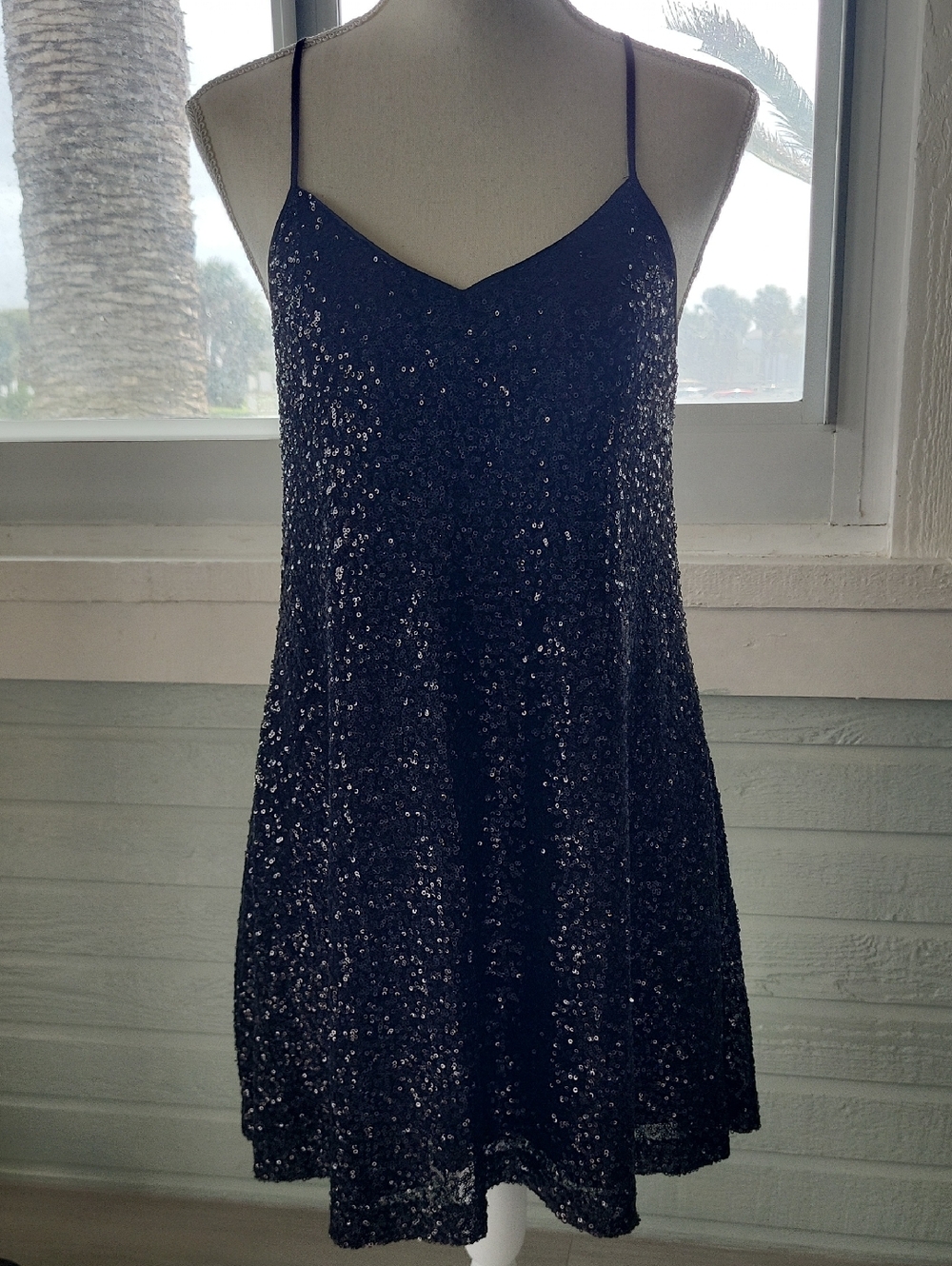 Marchesa Black Sequin Slip Mini Dress